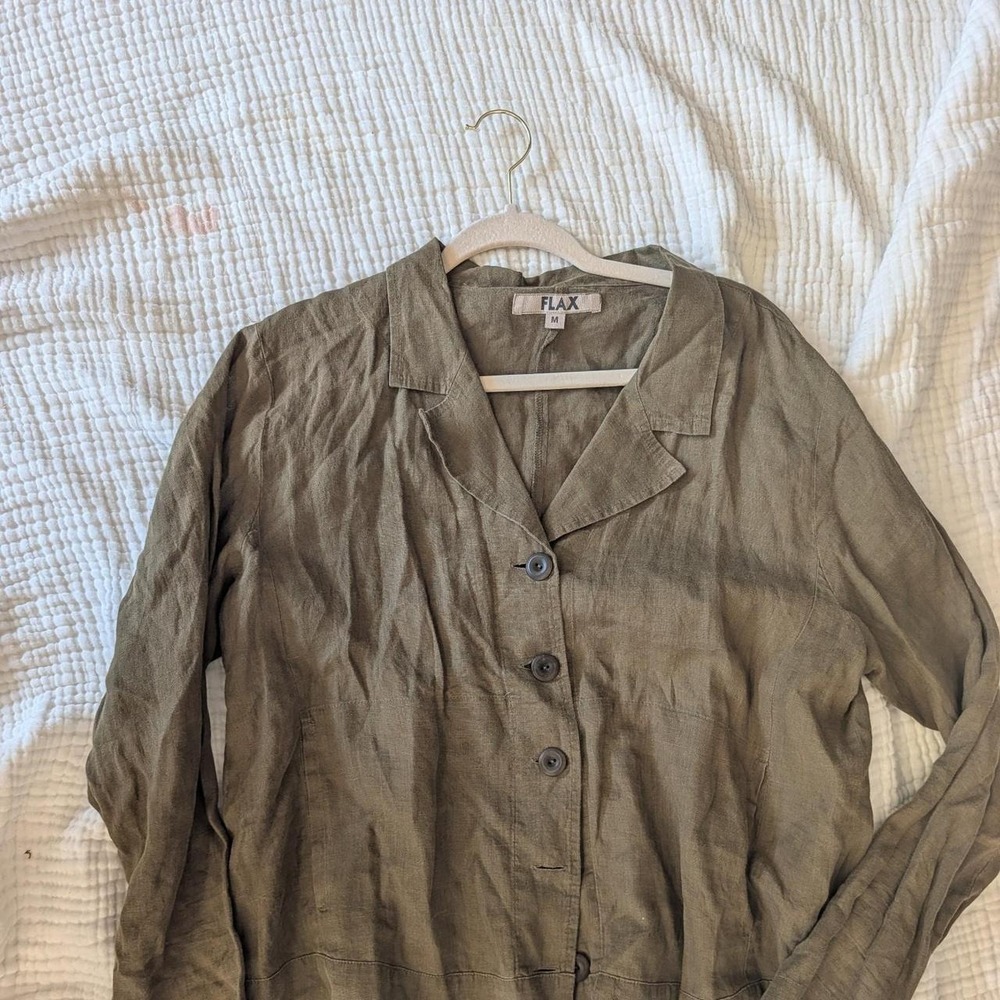 Flax Forest Green linen shirt in‎ size M